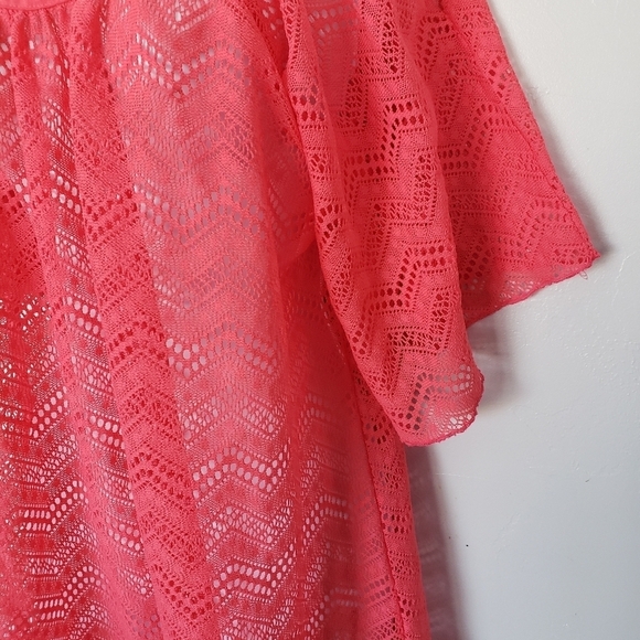 Miken Swim Women's Small Coral Pink Cold Shoulder Lace Swim Cover Up Beach Lake - Picture 5 of 8